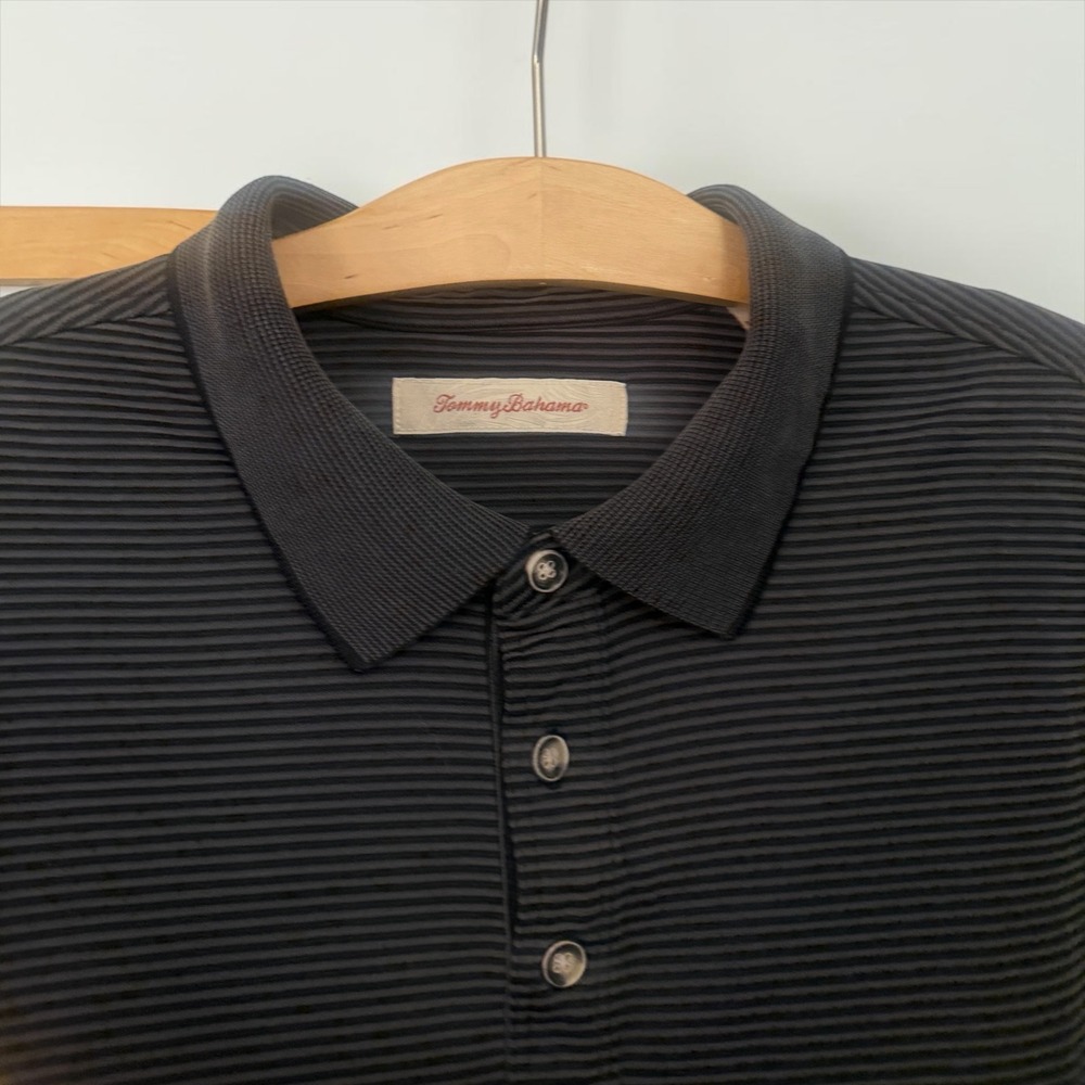 Tommy Bahama Mens XL Charcoal Grey Striped Modal Blend Short Sleeve Polo Shirt - Picture 4 of 5